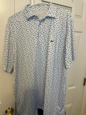 Vineyard Vines White Polo with Blue Fish Print